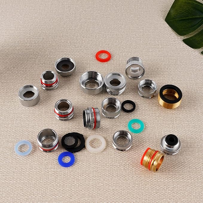 iFealClear 18 Pcs Brass Faucet Adapter Kit, Kitchen Sink Aerator Adapters with 4 Pcs Removal Wrench Tools, Male Female Connectors for Faucet with Removable Aerators to Water Filter, Garden Hose, Rv