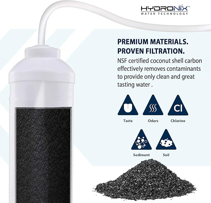 Hydronix ICF-10 Inline Post Activated Carbon Water Filter Replacement Cartridge with 1/4-Inch NPT for Refrigerator, Ice Maker, RO Reverse Osmosis System, 2000 Gallons - 1 Year Capacity (3 Pack)