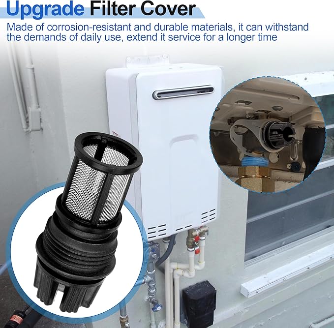 EGBD032 Inlet Filter & DTJD006 Water Filter Cover, for Nortiz Water Heater Replacement Parts, compatible with Noritz Under-Sink Water Filter Assembly, 2 Pack Inlet Screen, 1 Pack Filter Cover
