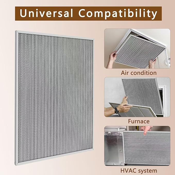 20x25x1 Air Filter, Reusable Air Filter - MERV 8, Washable Aluminum Permanent Electrostatic Filter - Long Service Life - For - Home and Office HVAC, Fireplace Systems (20x25x1)