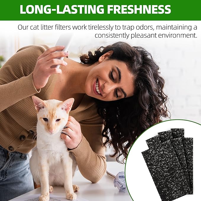 Cat Litter Box Replacement Filters Compatible with Pet Zone Semi, 12-Pack Carbon Cotton Filters for Automatic Cat Litter Box Absorbing Odors Control Damp from Pets - Black