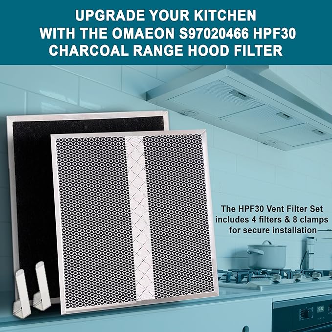 4 Pack HPF30 Charcoal Range Hood Filters – 14-5/8" x 12-7/8" (14.6" x 12.9") – Compatible with S97020466 for Broan & Other Non-Ducted Kitchen Hoods, Odor & Grease Absorbing