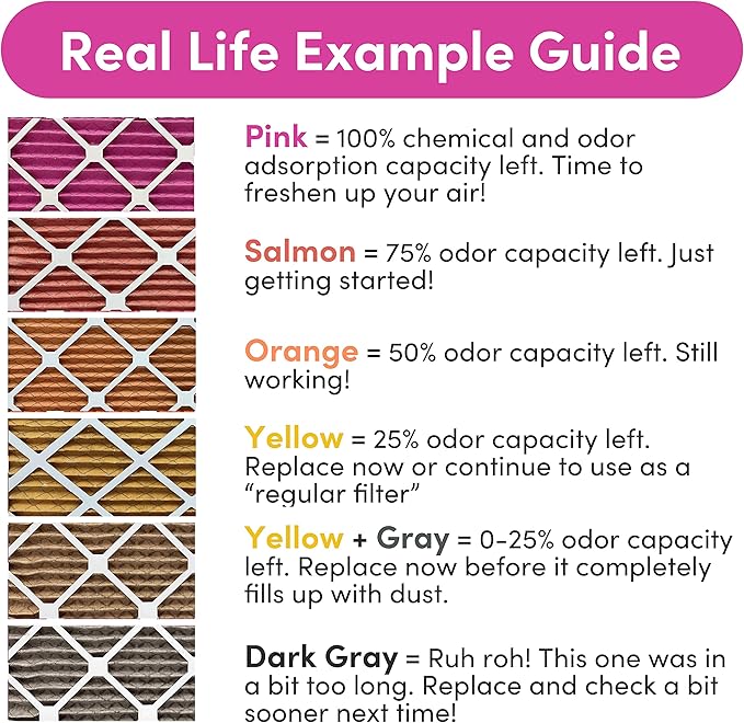 18x20x1 Air Filter by Colorfil | Color Changing Filters for Cat and Dog Odor | MERV 8 Furnace AC Filter for Pet Hair and Dust | 17.5"x19.5"x0.75" Exact Size | Pack of 2
