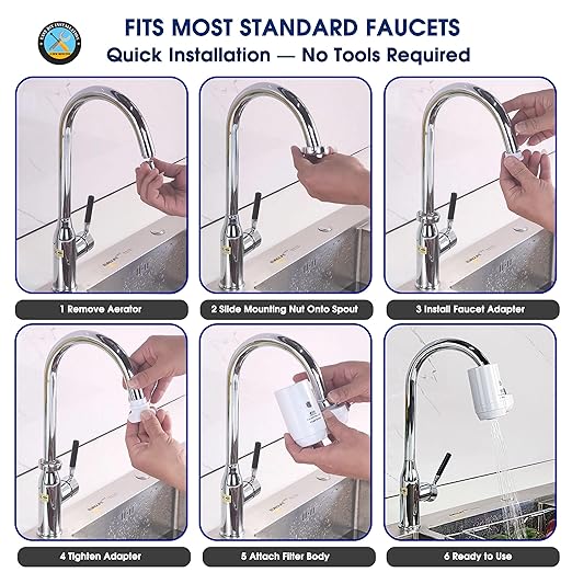 Faucet Mount Water Filtration System, BPA-Free Faucet Water Purifier for Sink, Filter Replaces 400 Gallon Water, Lasts Six Months, Includes 1 System/1 Filter, White