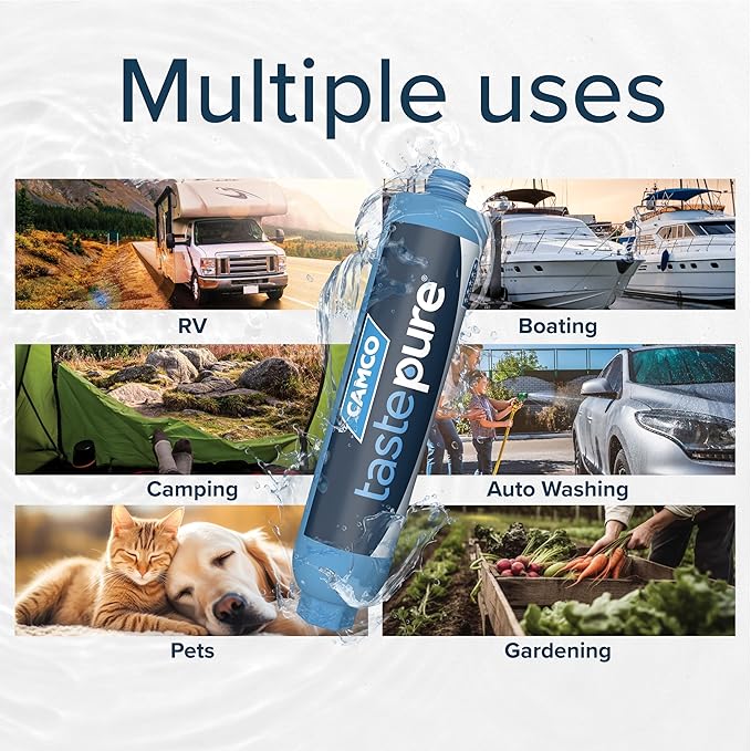 Camco Tastepure Camper/RV Water Filter - Inline Water Filter Reduces Bad Taste, Odor, Chlorine & Sediment - Ideal for RVs, Campers, Travel Trailers, Boats - Made in the USA - (40041)