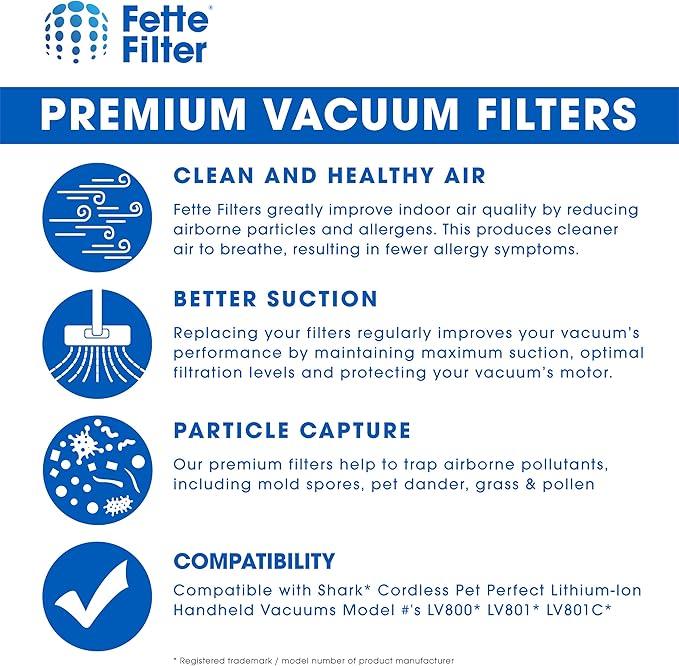 Fette Filter - Dust Cup Filter Compatible with Shark Cordless Pet Perfect Lithium-Ion Handheld Vacuums Models LV800 LV801 LV801C Compare to Part # XDCF800. (Pack of 6)