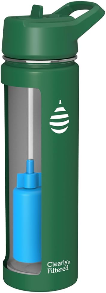Clearly Filtered Water Bottle | Removes 200+ Contaminants, Double-Wall Insulated Stainless Steel, BPA/BPS Free, Phthalate Free, Filters Flouride Lead Chlorine (20oz, Evergreen)