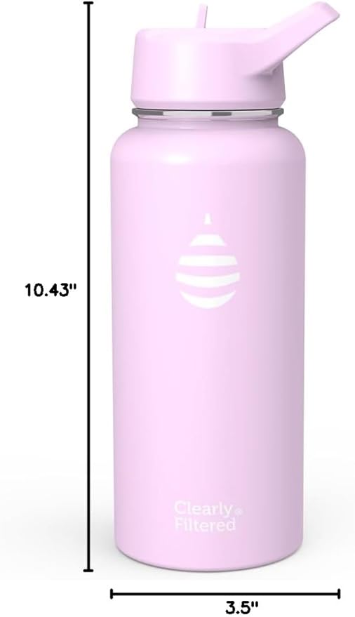 Clearly Filtered Water Bottle | Removes 220+ Contaminants, Double-Wall Insulated Stainless Steel, BPA/BPS Free, Phthalate Free, Filters Flouride Lead Chlorine (32oz, Lilac)
