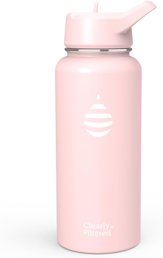 Clearly Filtered Water Bottle | Removes 220+ Contaminants, Double-Wall Insulated Stainless Steel, BPA/BPS Free, Phthalate Free, Filters Flouride Lead Chlorine (32oz, Blush)