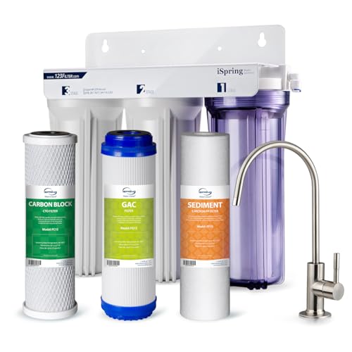 iSpring US31 Classic 3-Stage Under Sink Water Filtration System, Tankless, High Capacity, Sediment + Carbon + Carbon & F3 6-Month Prefilter Replacement Supply Filter Cartridge Pack Set, F3, White