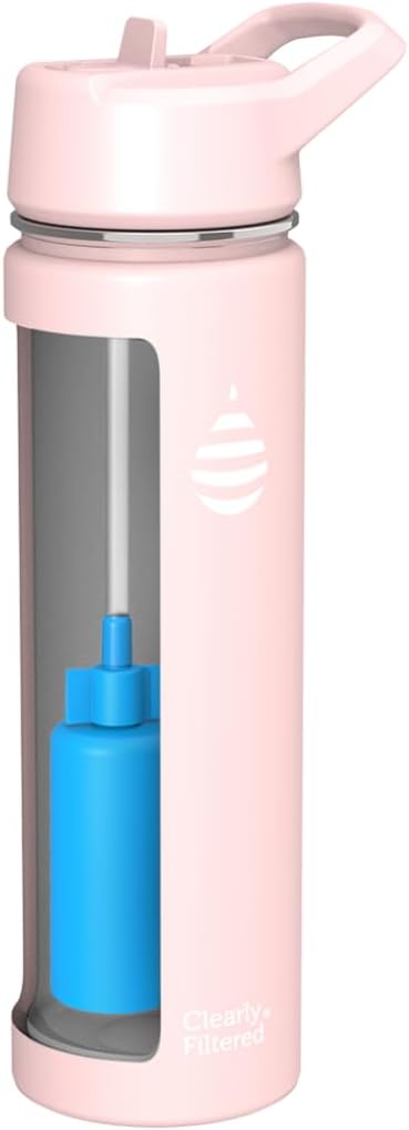 Clearly Filtered Water Bottle | Removes 200+ Contaminants, Double-Wall Insulated Stainless Steel, BPA/BPS Free, Phthalate Free, Filters Flouride Lead Chlorine (20oz, Blush)