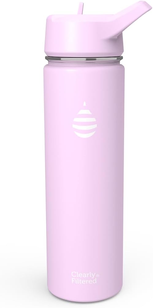 Clearly Filtered Water Bottle | Removes 200+ Contaminants, Double-Wall Insulated Stainless Steel, BPA/BPS Free, Phthalate Free, Filters Flouride Lead Chlorine (20oz, Lilac)