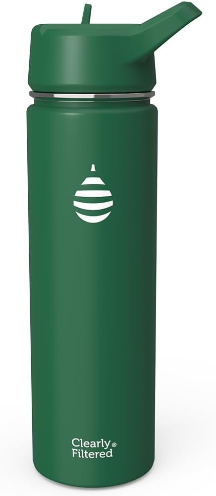 Clearly Filtered Water Bottle | Removes 200+ Contaminants, Double-Wall Insulated Stainless Steel, BPA/BPS Free, Phthalate Free, Filters Flouride Lead Chlorine (20oz, Evergreen)