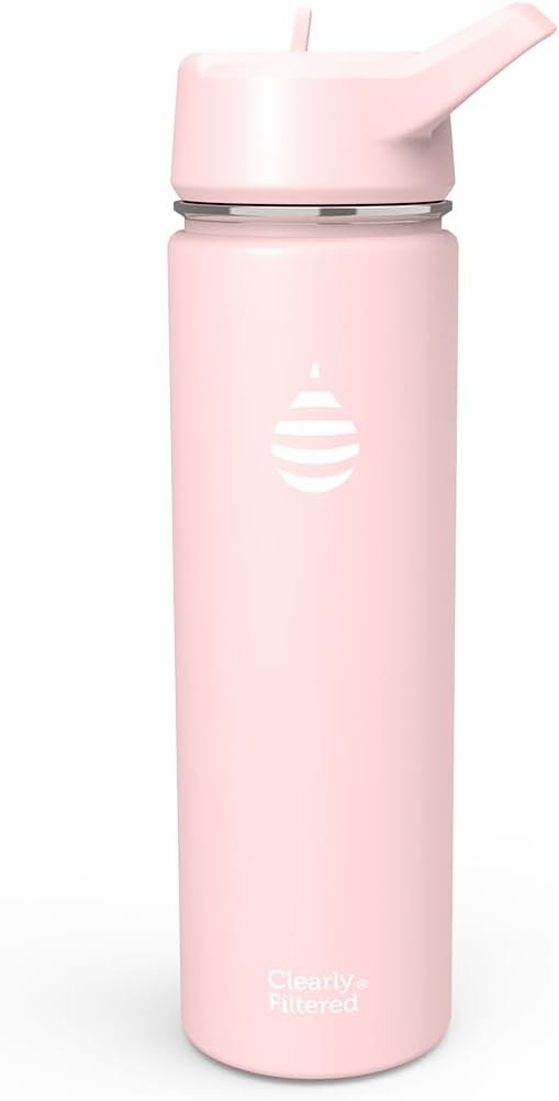 Clearly Filtered Water Bottle | Removes 200+ Contaminants, Double-Wall Insulated Stainless Steel, BPA/BPS Free, Phthalate Free, Filters Flouride Lead Chlorine (20oz, Blush)