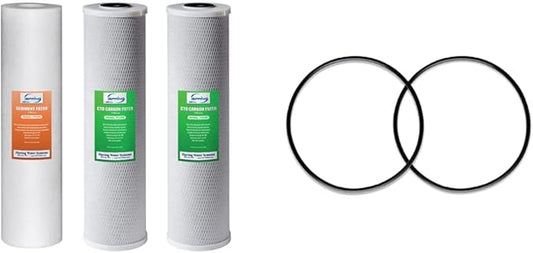 iSpring F3WGB32B 4.5” x 20” 3-Stage Whole House Water Filter Replacement Pack Set, White & ORBX2 Replacement O-Ring, Black, 2 Piece