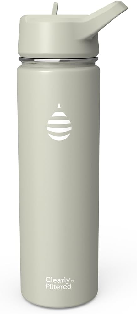 Clearly Filtered Water Bottle | Removes 200+ Contaminants, Double-Wall Insulated Stainless Steel, BPA/BPS Free, Phthalate Free, Filters Flouride Lead Chlorine (20oz, Sage Gray)