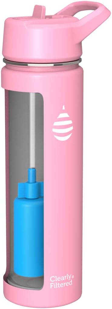 Clearly Filtered Water Bottle | Removes 200+ Contaminants, Double-Wall Insulated Stainless Steel, BPA/BPS Free, Phthalate Free, Filters Flouride Lead Chlorine (20oz, Bubble Gum)