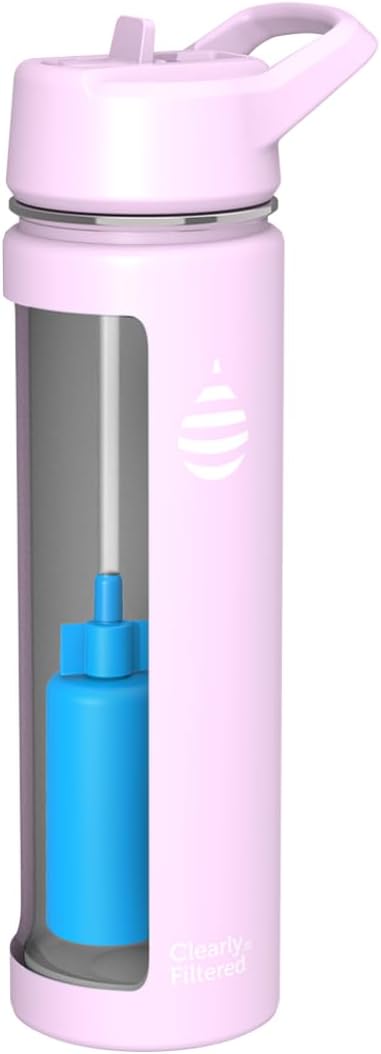 Clearly Filtered Water Bottle | Removes 200+ Contaminants, Double-Wall Insulated Stainless Steel, BPA/BPS Free, Phthalate Free, Filters Flouride Lead Chlorine (20oz, Lilac)