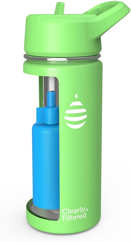 Clearly Filtered Water Bottle | Removes 200+ Contaminants, Double-Wall Insulated Stainless Steel, BPA/BPS Free, Phthalate Free, Filters Flouride Lead Chlorine (16oz, Lily Pad)