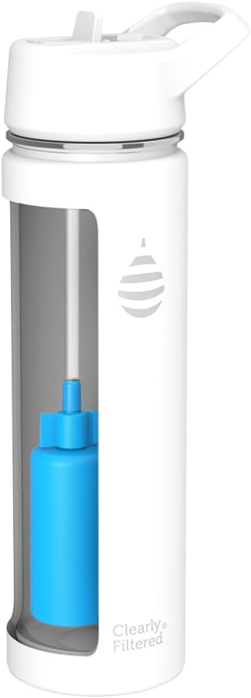 Clearly Filtered Water Bottle | Removes 200+ Contaminants, Double-Wall Insulated Stainless Steel, BPA/BPS Free, Phthalate Free, Filters Flouride Lead Chlorine (20oz, White)