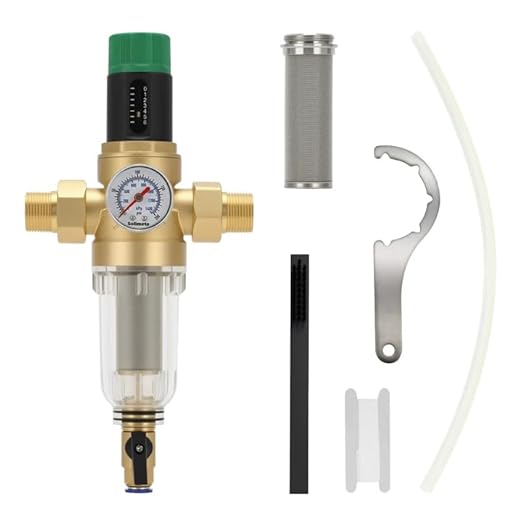 Solimeta Spin Down Sediment Filter with Pressure Reducer and Pressure Gauge, 50/100 Micron Precision, 3/4" NPT