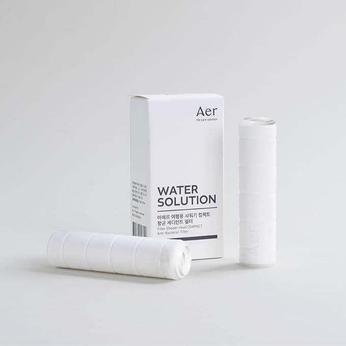 Aer Travel Mini Shower Head Set with Filter | Compact Portable Shower Kit with High-Pressure Spray, Chlorine & Calcium Reduction | Includes Filters and Waterproof Pouch (Filter 2EA)