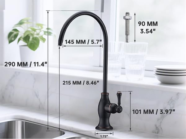 Delle Rosa Brushed Gold Drinking Water Faucet, Non-Air Gap Stainless Steel Kitchen Water Filter Faucet, Classical Water Filtration Faucet for Under Sink Water Filter System Brushed Gold（Light Gold）