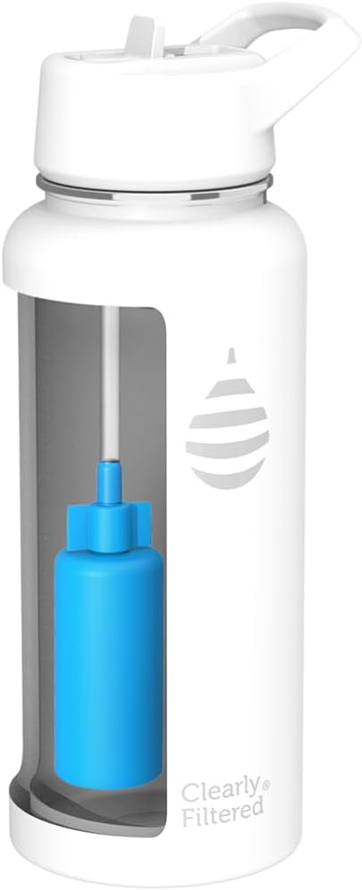 Clearly Filtered Water Bottle | Removes 200+ Contaminants, Double-Wall Insulated Stainless Steel, BPA/BPS Free, Phthalate Free, Filters Flouride Lead Chlorine (32oz, White)