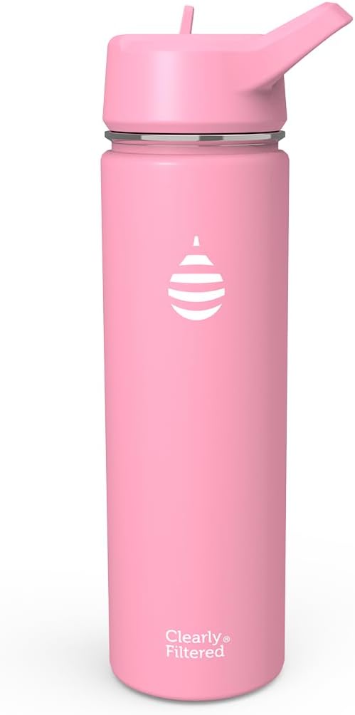 Clearly Filtered Water Bottle | Removes 200+ Contaminants, Double-Wall Insulated Stainless Steel, BPA/BPS Free, Phthalate Free, Filters Flouride Lead Chlorine (20oz, Bubble Gum)