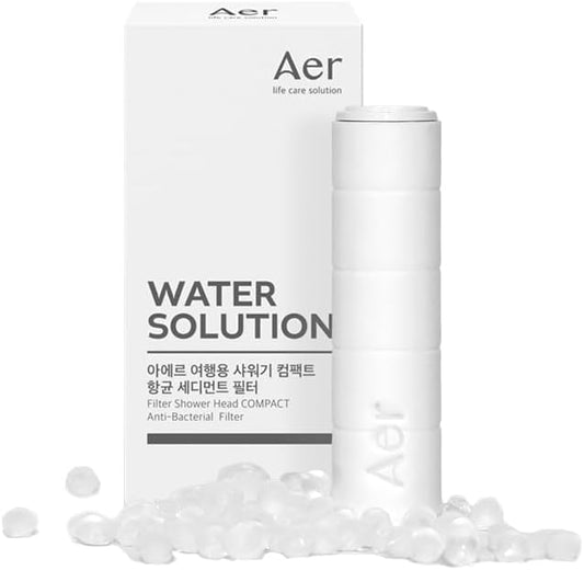 Aer Travel Mini Shower Head Set with Filter | Compact Portable Shower Kit with High-Pressure Spray, Chlorine & Calcium Reduction | Includes Filters and Waterproof Pouch (Filter 2EA)
