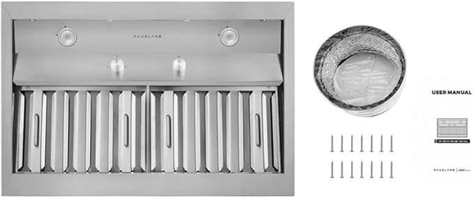 Hauslane Range Hood Insert 30 Inch, Hood Vent for Kitchen | Low Noise Performance, Professional-Grade Baffle Filters, LED Lamps, Stainless Steel Ductless Hood, Built in Range Hood 18.5” Deep