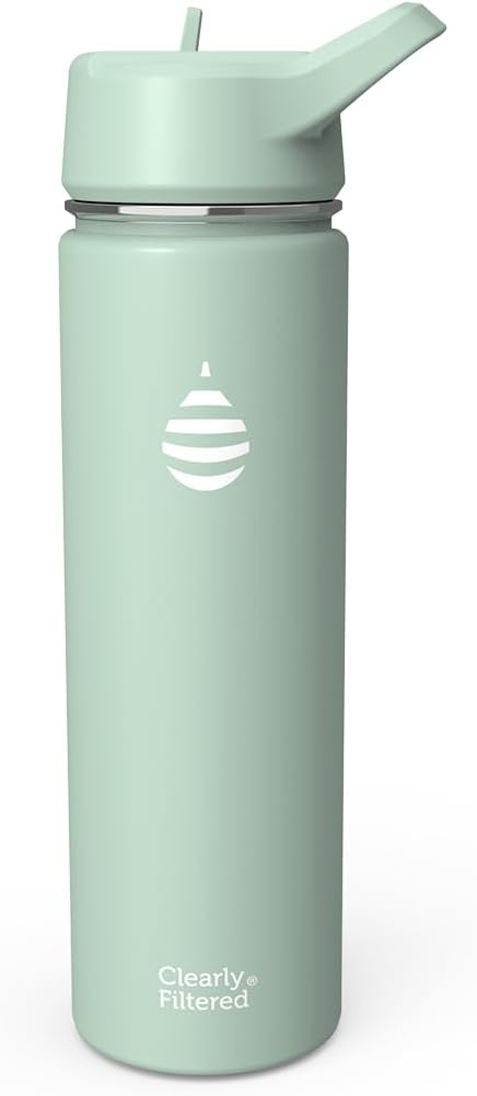 Clearly Filtered Water Bottle | Removes 200+ Contaminants, Double-Wall Insulated Stainless Steel, BPA/BPS Free, Phthalate Free, Filters Flouride Lead Chlorine (20oz, Mint)