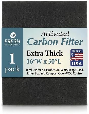 Activated Carbon Filter Sheet – 16"W x 50"L Extra Thick Cut to Fit Air Filters | Charcoal Filter Sheets for Air Purifier, AC Vent, Range Hood, Litter Box & Odor VOC Control