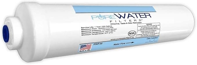 PureWater Filters Inline Water Filter For Under Sink Kitchen and Bathroom Faucets- with 3/8 Inch Inch Quick-Connect Fittings