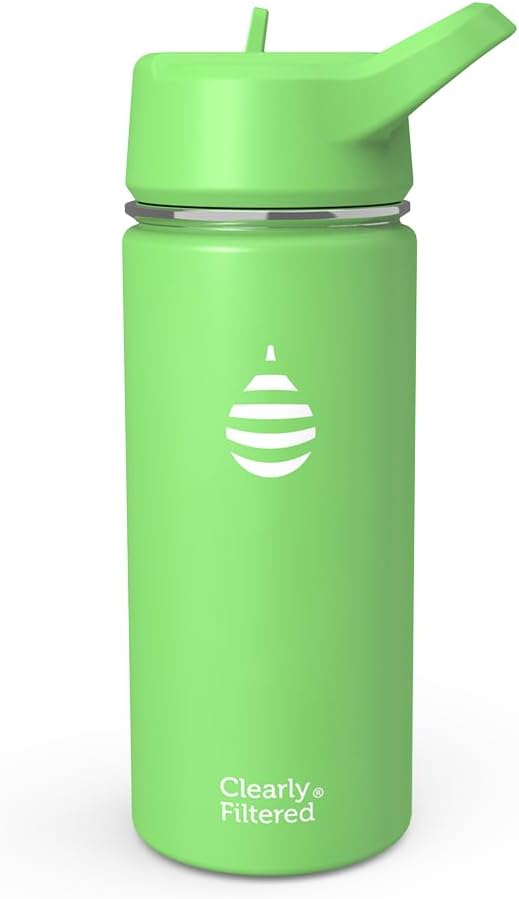 Clearly Filtered Water Bottle | Removes 200+ Contaminants, Double-Wall Insulated Stainless Steel, BPA/BPS Free, Phthalate Free, Filters Flouride Lead Chlorine (16oz, Lily Pad)