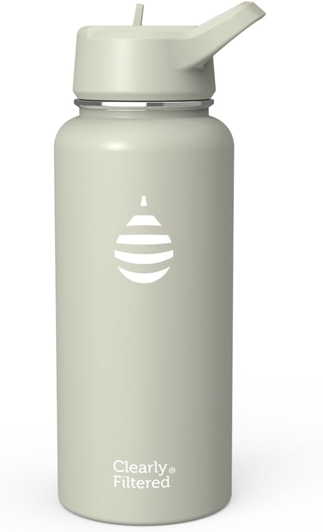 Clearly Filtered Water Bottle | Removes 200+ Contaminants, Double-Wall Insulated Stainless Steel, BPA/BPS Free, Phthalate Free, Filters Flouride Lead Chlorine (32oz, Sage Gray)
