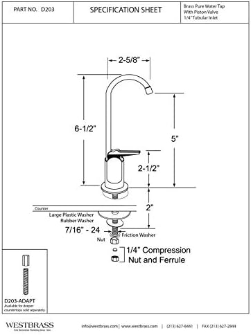 Westbrass D203-NL-05 6" Touch-Flo Style Pure Cold Water Dispenser Faucet, Polished Nickel