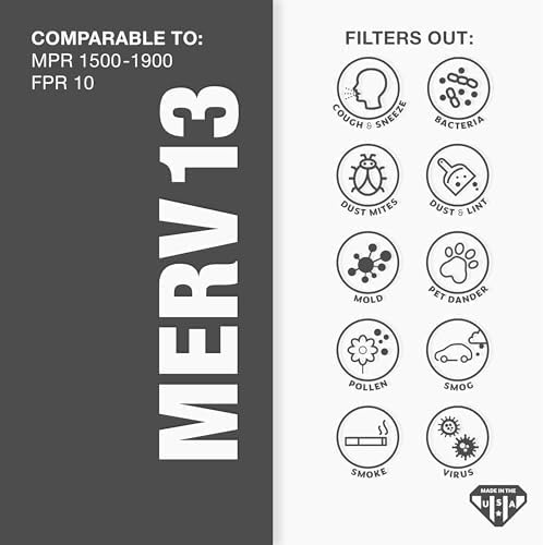 Aerostar 16x25x4 MERV 13 - 6 Count - Pleated HVAC, Furnace & Air Conditioner Filters - Removes Bacteria, Dust, Cold & Flu Germs, Lint, Mold, Pet Dander, Allergy-Causing Pollen, Smog, Smoke & Viruses