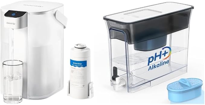 Waterdrop Electric Water Filter Pitcher, Rechargeable 200-Gallon Water Dispenser& Waterdrop Slim Alkaline Water Filter Dispenser
