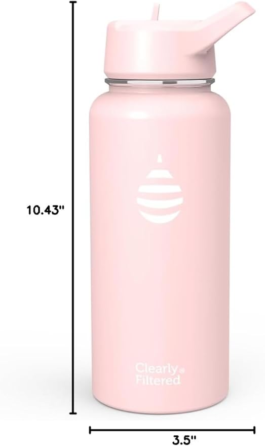Clearly Filtered Water Bottle | Removes 220+ Contaminants, Double-Wall Insulated Stainless Steel, BPA/BPS Free, Phthalate Free, Filters Flouride Lead Chlorine (32oz, Blush)