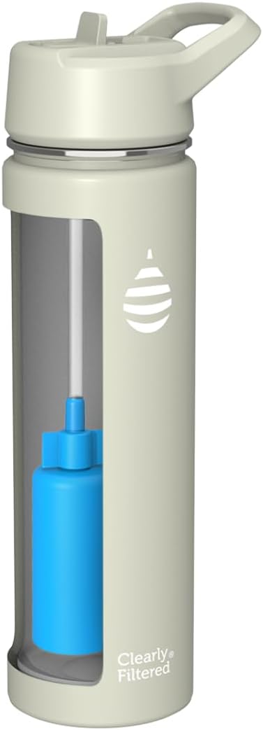 Clearly Filtered Water Bottle | Removes 200+ Contaminants, Double-Wall Insulated Stainless Steel, BPA/BPS Free, Phthalate Free, Filters Flouride Lead Chlorine (20oz, Sage Gray)