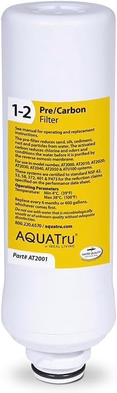 AquaTru Classic Pre/Carbon Filter (Stages 1–2) – Compatible with AquaTru Classic, Classic Smart & Under Sink Purifier Models