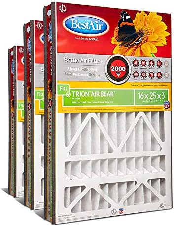 BestAir AB3-1625-11R AC Furnace Air Filter, 16" x 25" x 3", MERV 11, Fits 100%, For Trion Air Bear, Supreme, Skuttle, GeneralAire, Source1 & Ultravation Models, Pack of 3