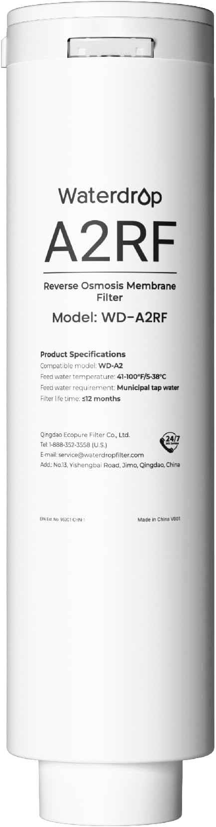 Waterdrop A2RF Filter, Replacement for Waterdrop A2 Countertop Reverse Osmosis System, 12-month Lifetime