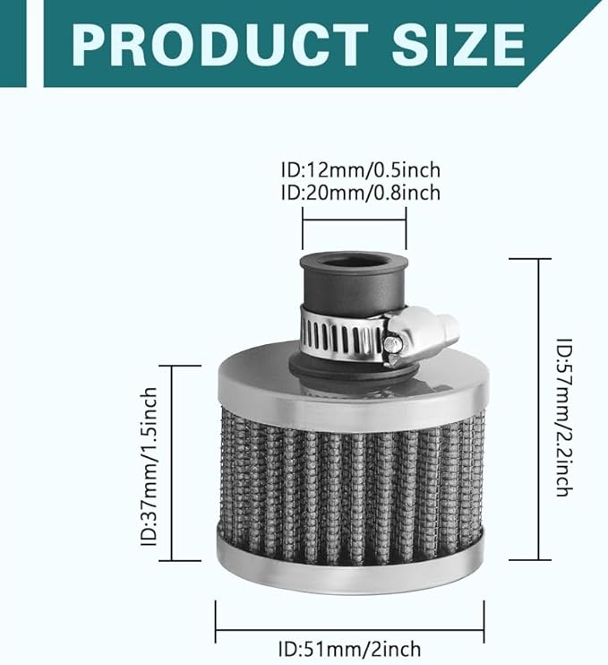 12mm Air Filter Intake Filter Breather, Valve Cover Breather, Mini Universal Motor Cone Cold Clean Air Intake Filter Turbo Vent Breather, Vehicle Engine Air Filters Suitable for Cars Motorcycles