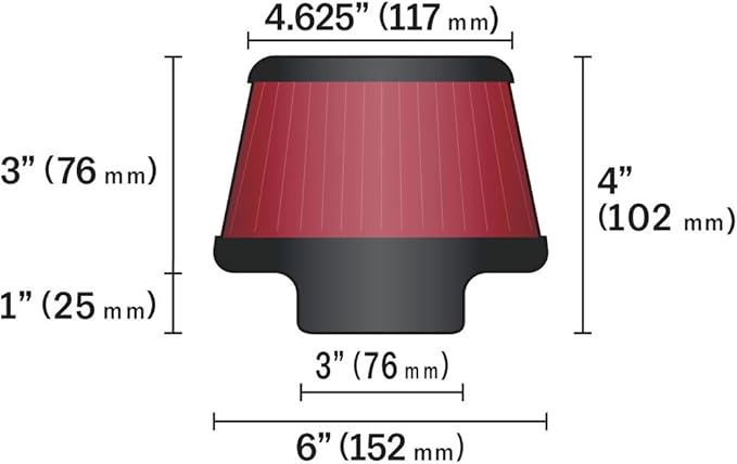 K&N High-Flow Original Lifetime Universal Clamp-On Air Filter: High Performance, Premium, Washable,: Flange Diameter: 3 In, Filter Height: 3 In, Flange Length: 1 In, Shape: Round Tapered, RU-5288