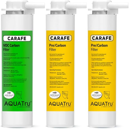 AquaTru One-Year Carafe Filter Combo Pack – Includes 1 Pre/Carbon Filter (Stages 1–2) & 1 VOC Carbon Filter (Stage 4) – Compatible with AquaTru Carafe Water Purifiers