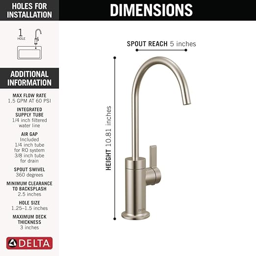 Delta Faucet Clarifi Under Sink Reverse Osmosis Water Filter System with Brushed Nickel Contemporary Beverage Dispenser Faucet