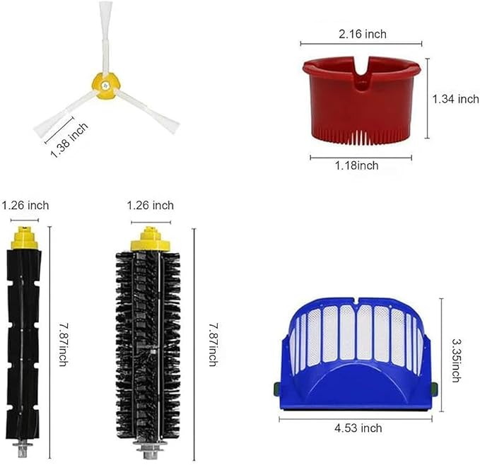 Replacement Parts Kit for irobot Roomba 600 Series 694 676 675 692 695 677 671 690 680 660 650 620 614 610 600 & 500 Series 595 585 564 Vacuum Robot, 1 Set Main Brush, 2 Filter, 4 Side Brushes
