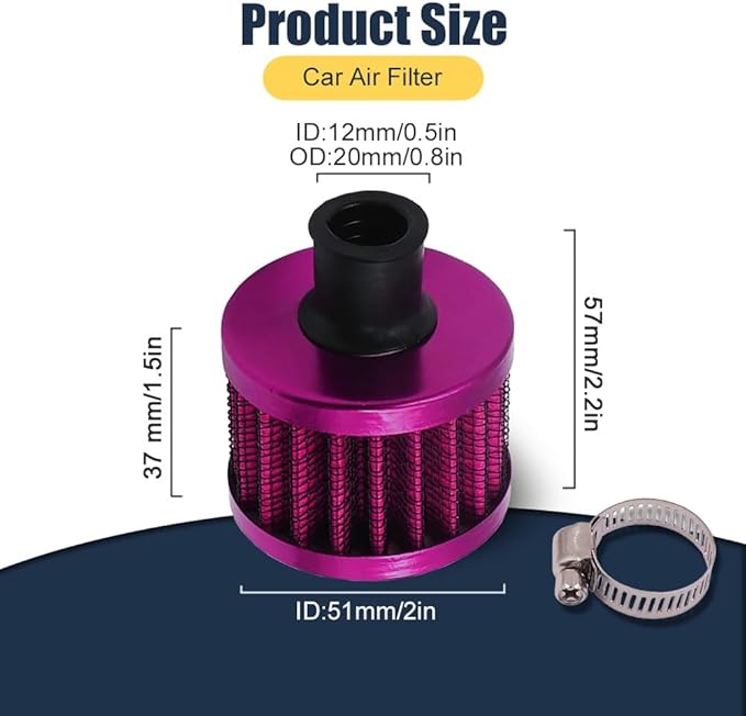 Breather Filter, Air Filter Valve Cover Breather, 12mm Mini Air Filter Vent Crankcase Breather, Air Filter Cold Air Intake Filter Breather, Car Accessories Universal for Car, Motorcycle